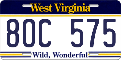 WV license plate 8OC575
