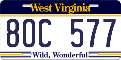 WV license plate 8OC577