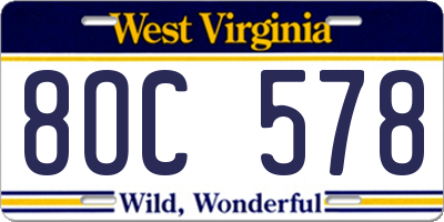 WV license plate 8OC578