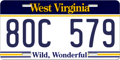 WV license plate 8OC579