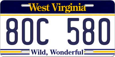 WV license plate 8OC580