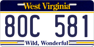 WV license plate 8OC581