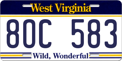 WV license plate 8OC583