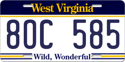 WV license plate 8OC585