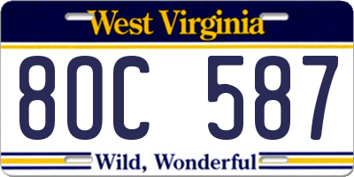 WV license plate 8OC587