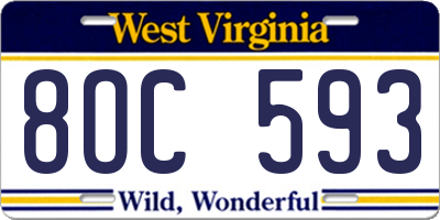 WV license plate 8OC593