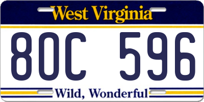 WV license plate 8OC596