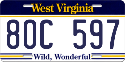 WV license plate 8OC597