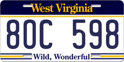 WV license plate 8OC598