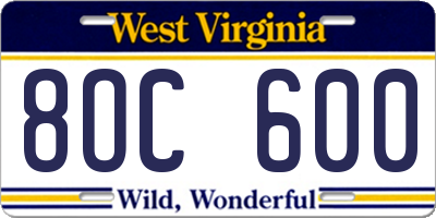 WV license plate 8OC600