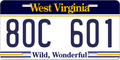 WV license plate 8OC601
