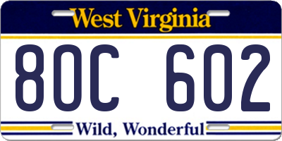 WV license plate 8OC602