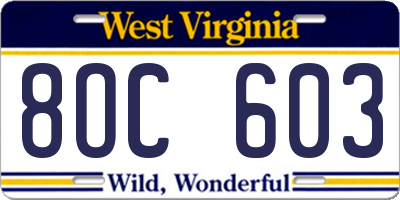 WV license plate 8OC603