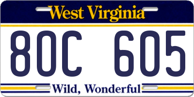 WV license plate 8OC605