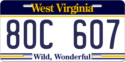 WV license plate 8OC607