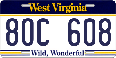 WV license plate 8OC608