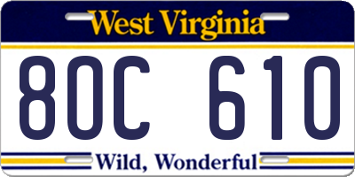 WV license plate 8OC610
