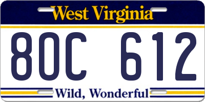 WV license plate 8OC612