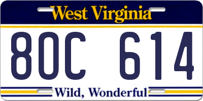 WV license plate 8OC614