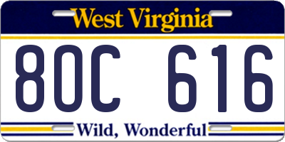 WV license plate 8OC616