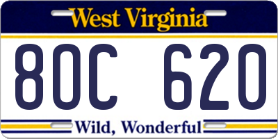 WV license plate 8OC620