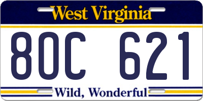 WV license plate 8OC621
