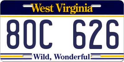 WV license plate 8OC626