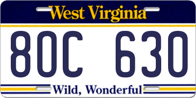 WV license plate 8OC630