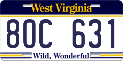 WV license plate 8OC631