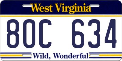 WV license plate 8OC634