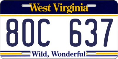 WV license plate 8OC637