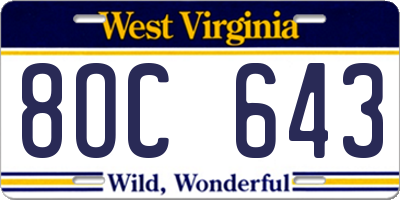 WV license plate 8OC643