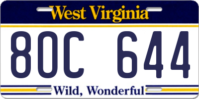 WV license plate 8OC644