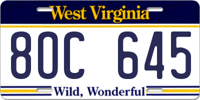 WV license plate 8OC645