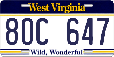 WV license plate 8OC647