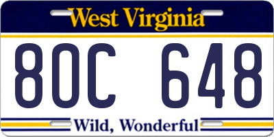 WV license plate 8OC648