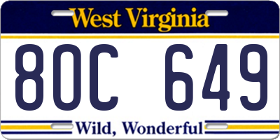 WV license plate 8OC649