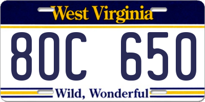 WV license plate 8OC650