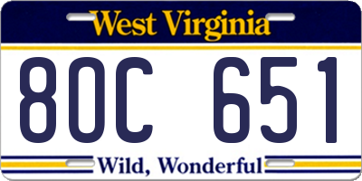 WV license plate 8OC651