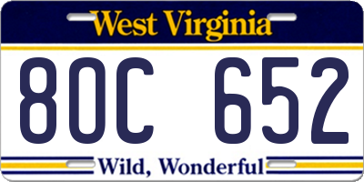 WV license plate 8OC652