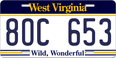 WV license plate 8OC653
