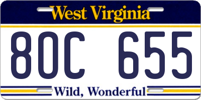 WV license plate 8OC655