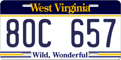 WV license plate 8OC657