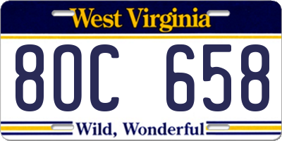 WV license plate 8OC658