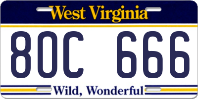 WV license plate 8OC666