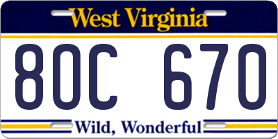 WV license plate 8OC670