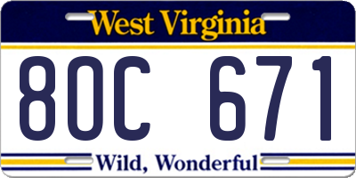 WV license plate 8OC671
