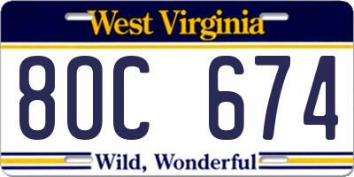 WV license plate 8OC674