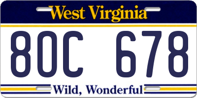 WV license plate 8OC678