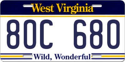 WV license plate 8OC680